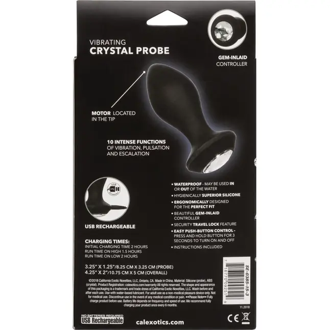 Черная анальная пробка с вибрацией и кристаллом Power Gem Vibrating Crystal Probe - 10,75 см - Power Gem. Фотография 6.