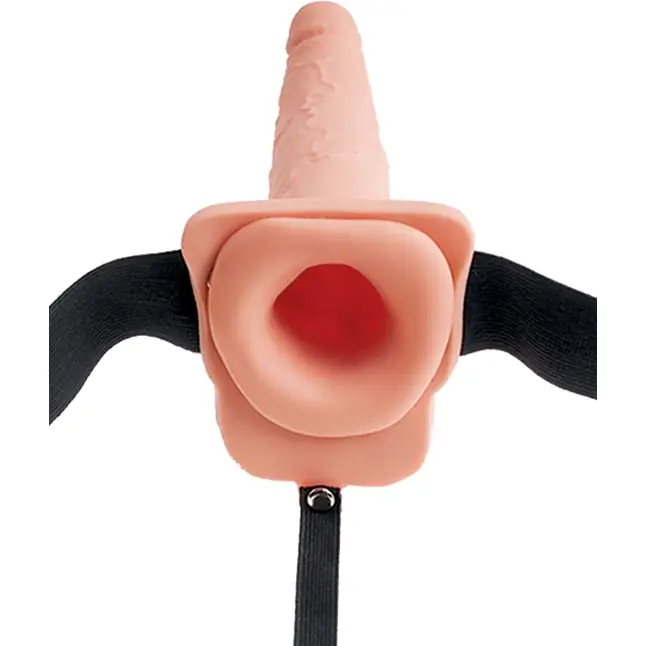 Телесный полый страпон с имитацией эякуляции 9 Hollow Squirting Strap-on with Balls - 25,4 см - Fetish Fantasy Series. Фотография 3.