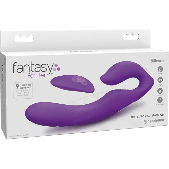 Фиолетовый безремневой вибрострапон с пультом Ultimate Strapless Strap-On - 22,22 см - Fantasy For Her. Фотография 4.