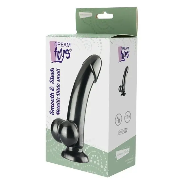 Черный гладкий фаллоимитатор TOYS SMOOTH SLEEK METALLIC DILDO - 14 см.. Фотография 2.