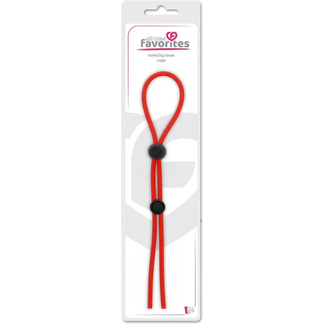 Красное лассо на пенис с двумя бусинами Stretchy Lasso Cage - All Time Favorites. Фотография 2.