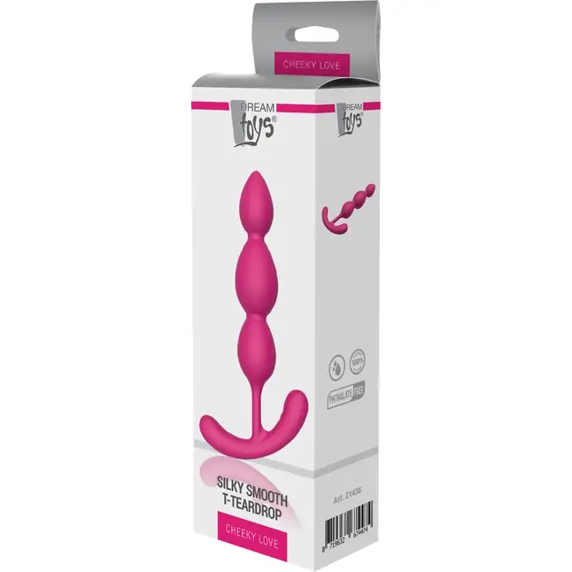 Розовая анальная цепочка Silky Smooth T-Teardrop - 14 см - Essentials. Фотография 2.