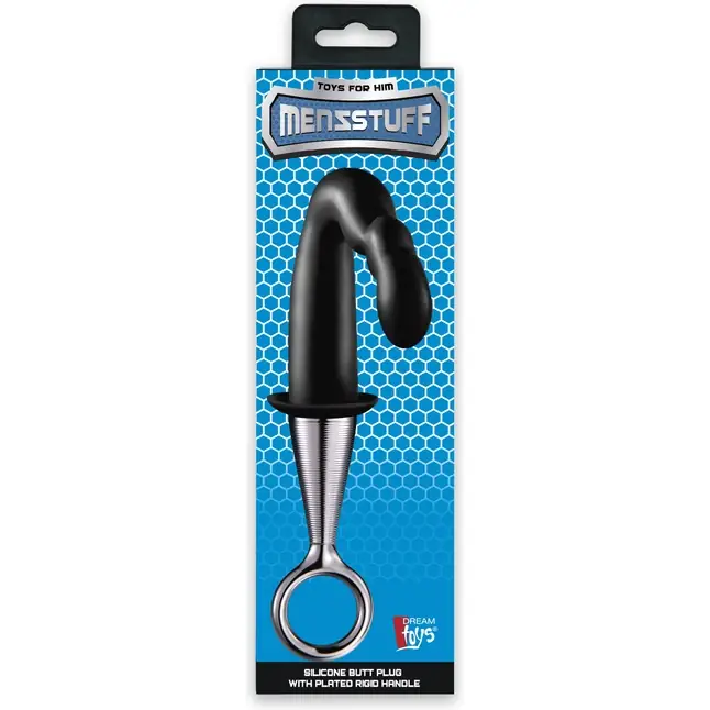 Чёрный изогнутый анальный плаг PROSTATE PLUG PLATED HANDLE - MenzStuff. Фотография 2.