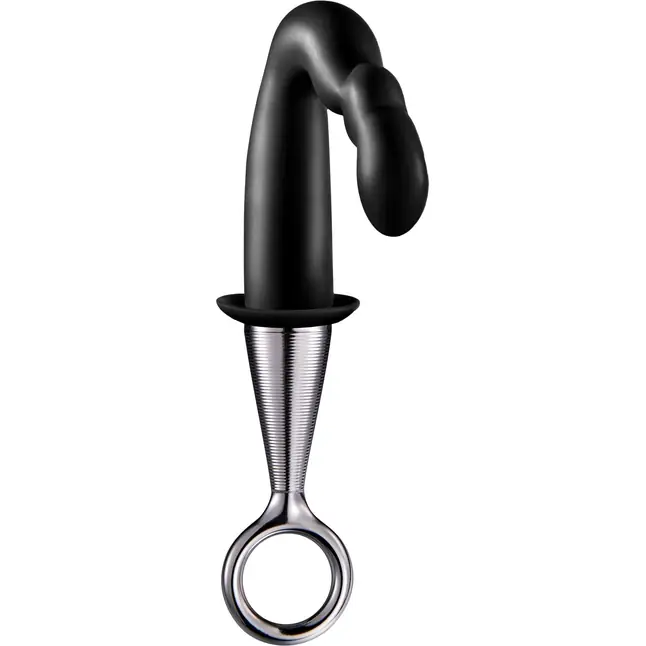 Чёрный изогнутый анальный плаг PROSTATE PLUG PLATED HANDLE - MenzStuff