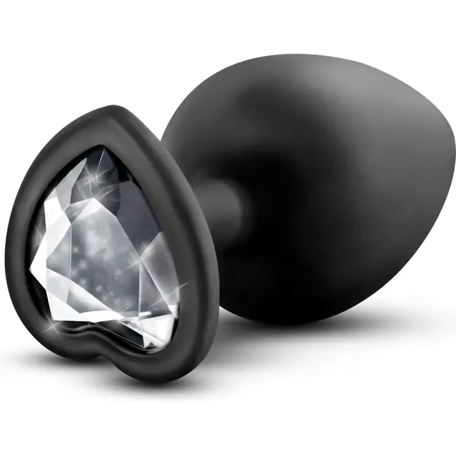 Черная анальная пробка с прозрачным стразом-сердечком Bling Plug Large - 9,5 см - Temptasia