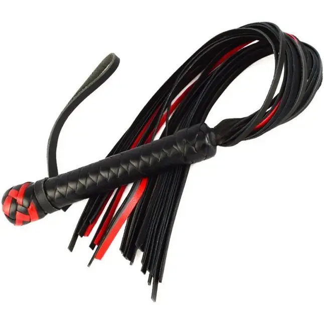 Черно-красная кожаная плеть с петлёй - 65 см - BDSM accessories