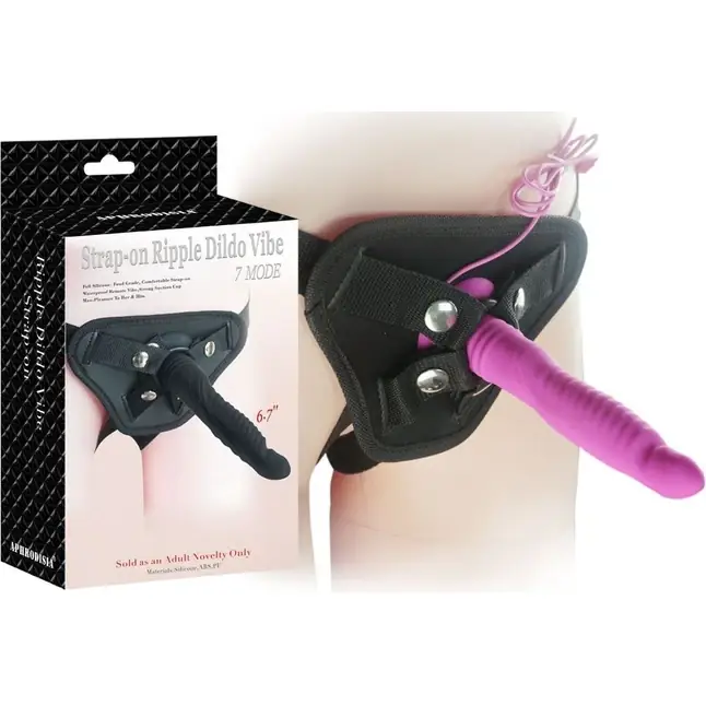 Розовый вибрострапон 6.7 inch Strap-on Ripple Dildo Vibe - 21 см. Фотография 2.