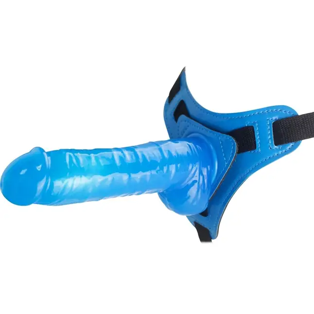 Синий вибрострапон 7 Harness Realistic Dong - 17,5 см. Фотография 4.