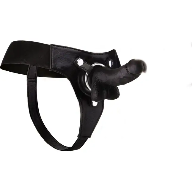 Чёрный страпон Realistic 7 Inch Strap-On - 21,3 см - Ouch!