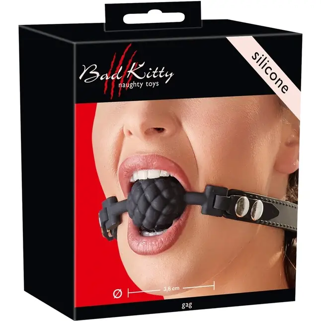 Черный силиконовый рельефный кляп Silicone Ball Gag - Bad Kitty. Фотография 5.