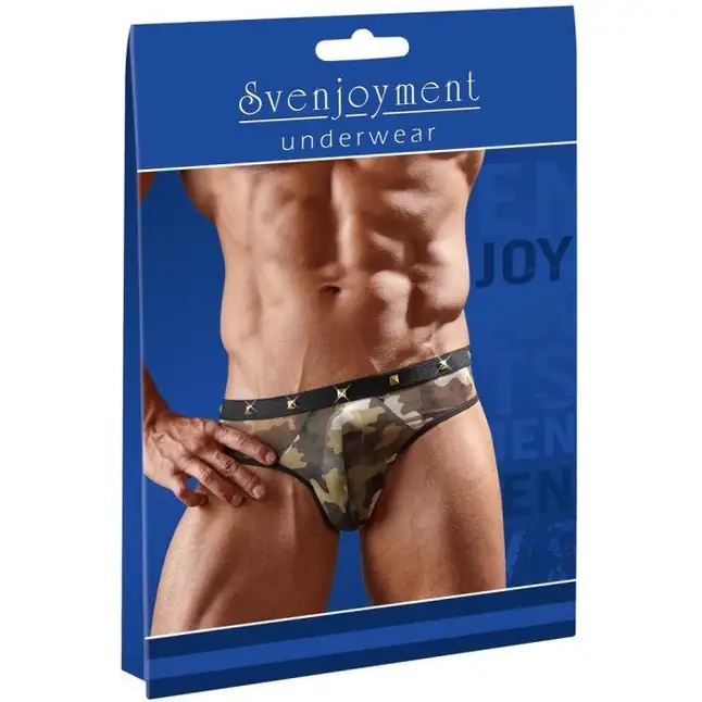 Трусы-стринги камуфляжной расцветки с квадропуклями на поясе - Svenjoyment underwear. Фотография 5.