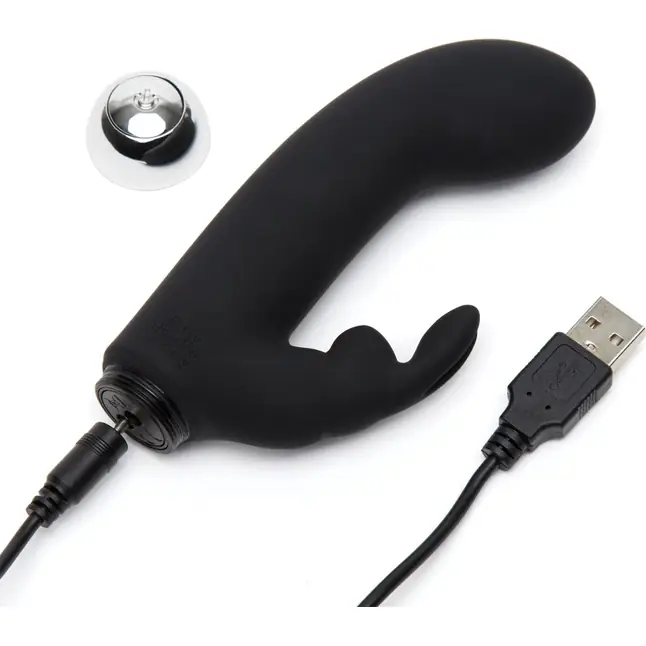 Черный вибратор с клиторальным отростком Greedy Girl Mini Rabbit Vibrator - 14 см - Fifty Shades of Grey. Фотография 3.
