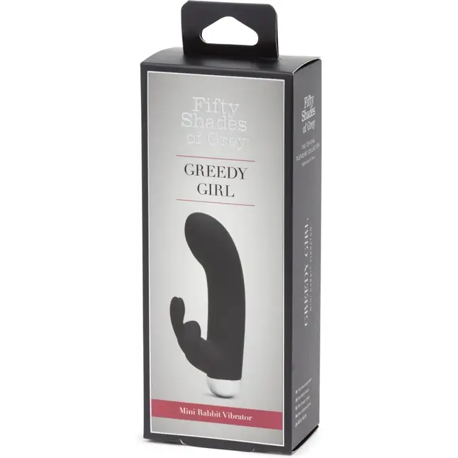 Черный вибратор с клиторальным отростком Greedy Girl Mini Rabbit Vibrator - 14 см - Fifty Shades of Grey. Фотография 5.