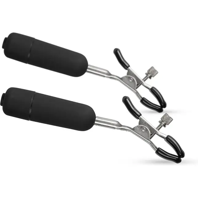 Черные виброзажимы на соски Easytoys Nipple Clamps With Vibrating Bullets - Fetish Collection