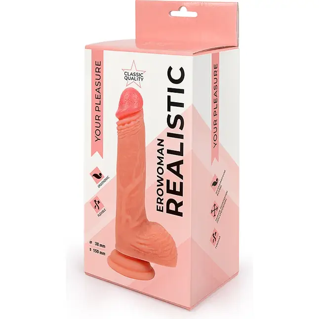 Телесный фаллоимитатор-реалистик с мошонкой на присоске - EROWOMAN REALISTIC. Фотография 5.