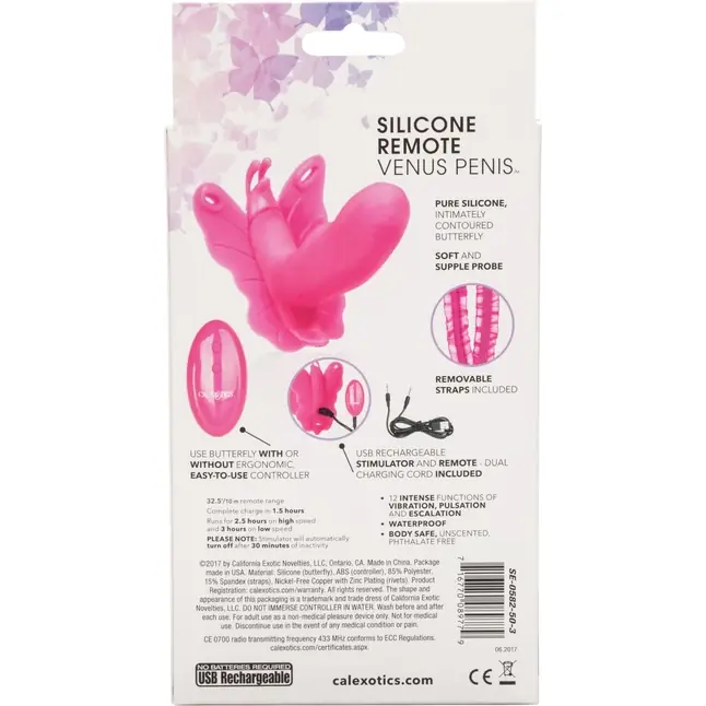 Розовая вибробабочка на ремешках Silicone Remote Venus Penis - Venus Butterfly. Фотография 7.