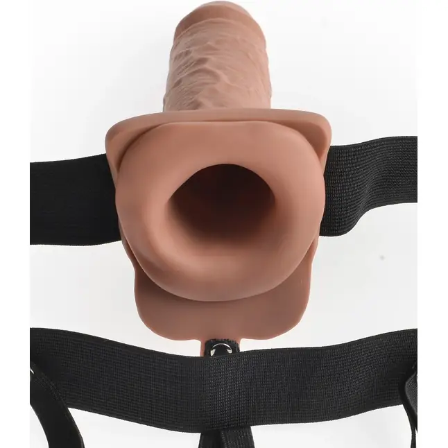 Кофейный перезаряжаемый вибрострапон 7 Hollow Rechargeable Strap-on with Balls - 20,3 см - Fetish Fantasy Series. Фотография 3.