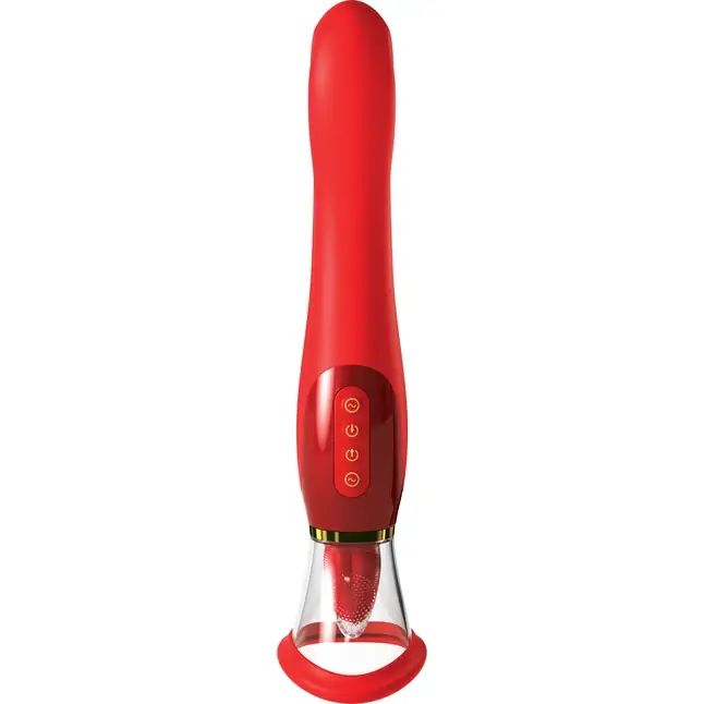 Красный двухсторонний вибростимулятор Ultimate Pleasure 24K Gold Luxury Edition - 25 см - Fantasy For Her. Фотография 2.