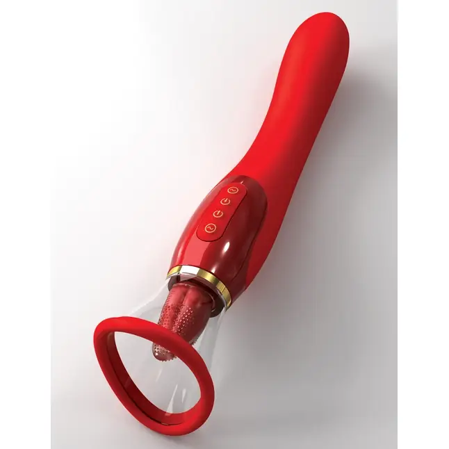 Красный двухсторонний вибростимулятор Ultimate Pleasure 24K Gold Luxury Edition - 25 см - Fantasy For Her. Фотография 3.