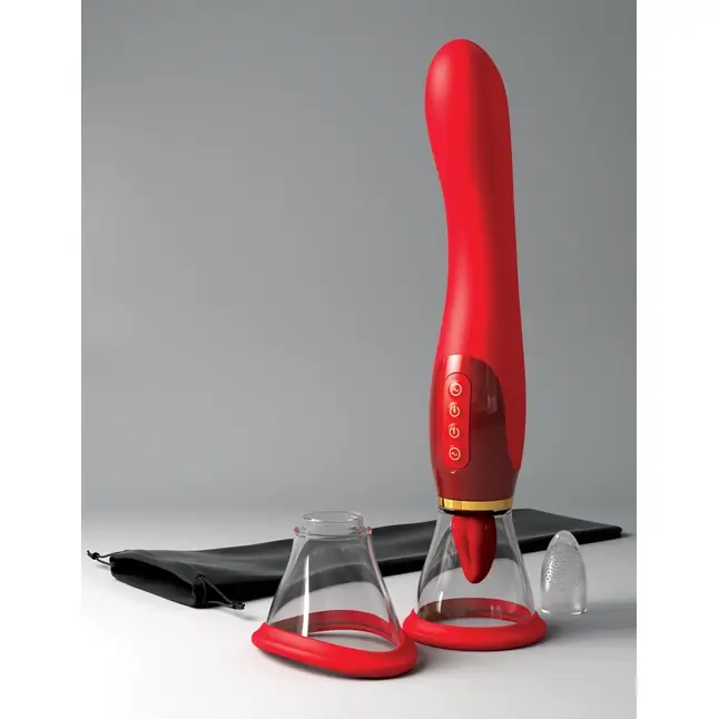 Красный двухсторонний вибростимулятор Ultimate Pleasure 24K Gold Luxury Edition - 25 см - Fantasy For Her. Фотография 9.