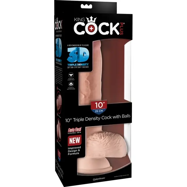 Телесный фаллоимитатор на присоске 10 Triple Density Cock with Balls - 26,7 см - King Cock Plus. Фотография 4.