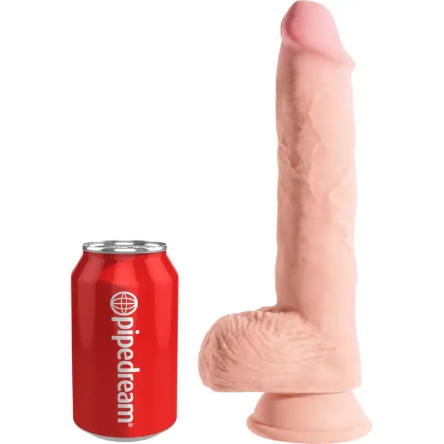 Телесный фаллоимитатор на присоске 10 Triple Density Fat Cock with Balls - 27,9 см - King Cock Plus. Фотография 3.