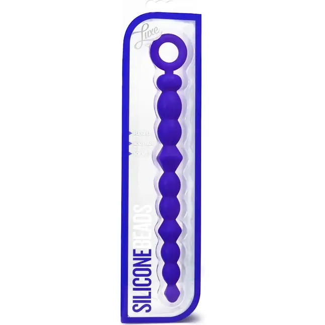 Синяя силиконовая анальная цепочка SILICONE BEADS INDIGO - 24,6 см - Luxe. Фотография 2.