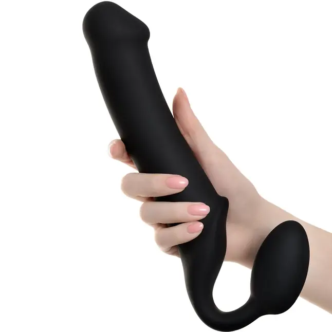 Черный безремневой страпон Silicone Bendable Strap-On XL. Фотография 4.