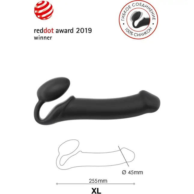 Черный безремневой страпон Silicone Bendable Strap-On XL. Фотография 5.