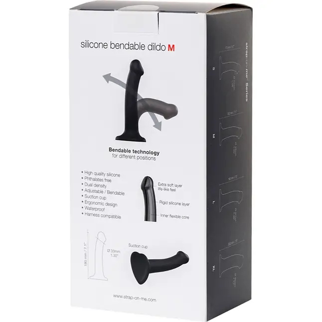 Черный фаллос на присоске Silicone Bendable Dildo M - 18 см. Фотография 9.