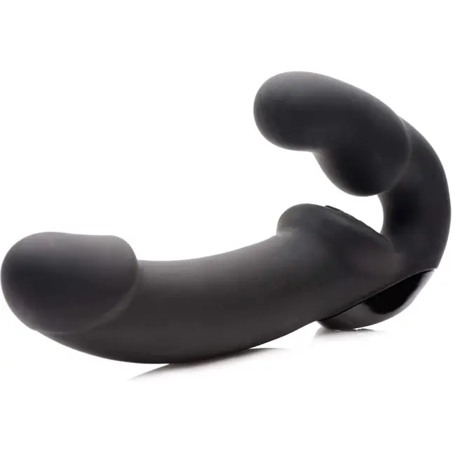 Черный безремневой страпон Urge Silicone Strap On с пультом ДУ - 24 см - Strap U. Фотография 2.