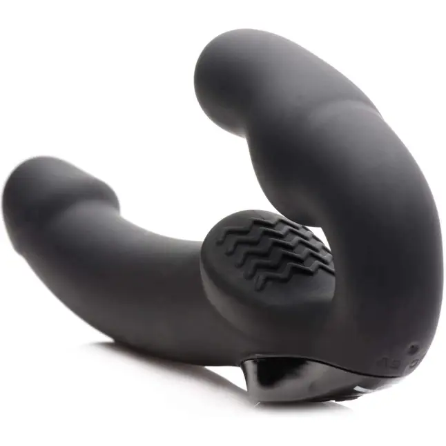 Черный безремневой страпон Urge Silicone Strap On с пультом ДУ - 24 см - Strap U. Фотография 3.