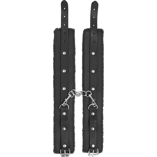 Черные поножи Plush Leather Ankle Cuffs - Ouch!. Фотография 2.
