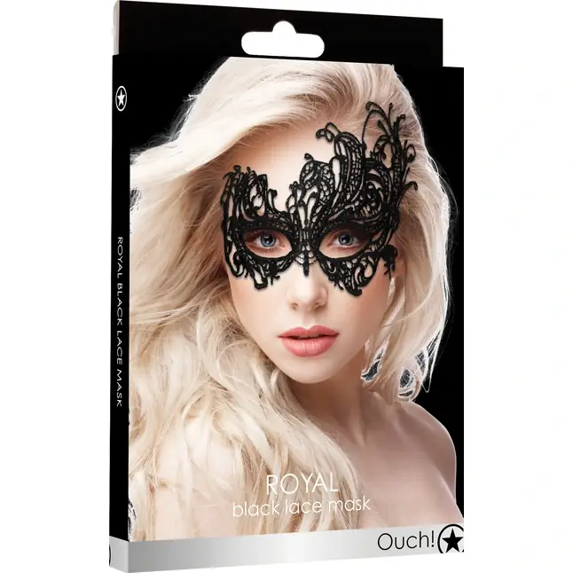Черная кружевная маска ручной работы Royal Black Lace Mask - Ouch!. Фотография 3.