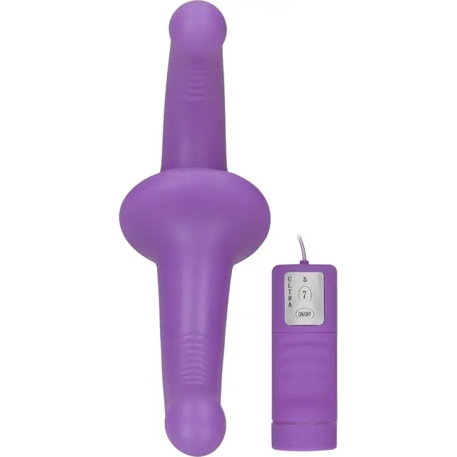 Фиолетовый безремневой вибрострапон с пультом управления Vibrating Silicone Strapless Strapon - Ouch!. Фотография 3.