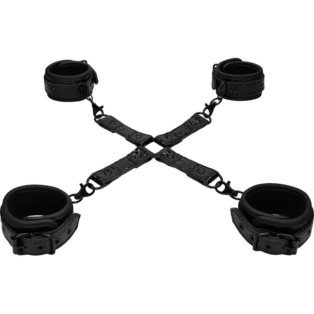 Черные наручники и наножники Luxury Hogtie - Ouch!
