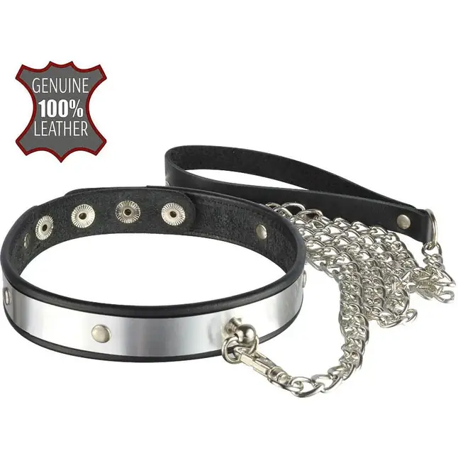 Черный ошейник с серебристыми вставками - BDSM accessories