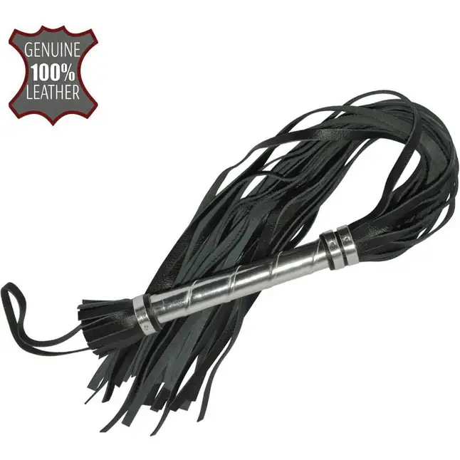 Черная плеть с серебристой ручкой - 63 см - BDSM accessories