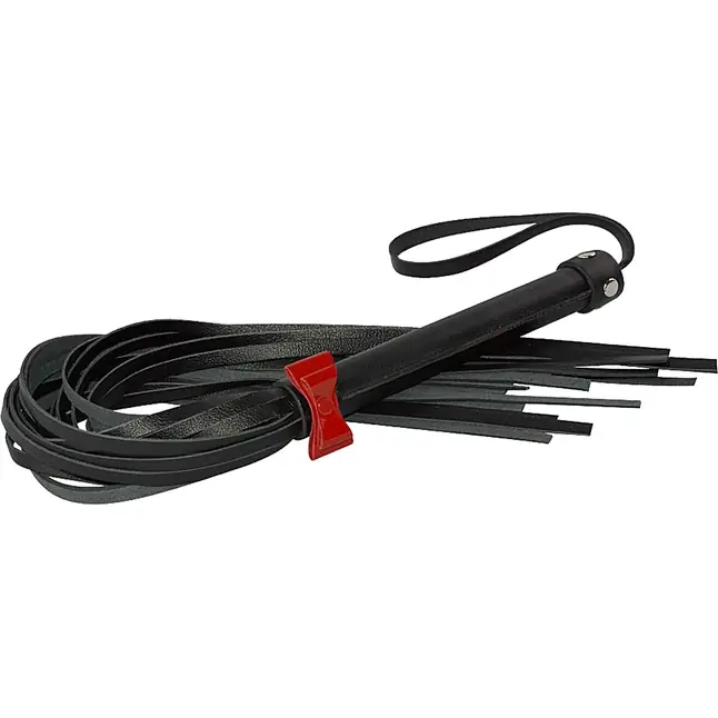 Черная многохвостовая плеть с красным бантиком - 55 см - BDSM accessories