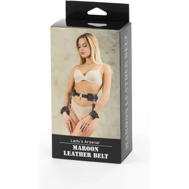 Бордовый пояс с колечками для крепления наручников Maroon Leather Belt - Lady s Arsenal. Фотография 4.