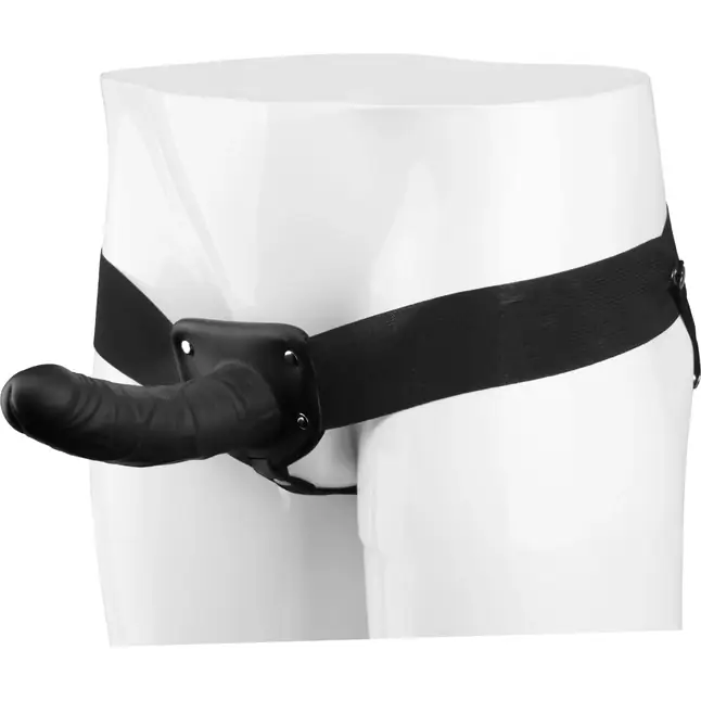 Черный полый страпон VIBRATING HOLLOW STRAP-ON с вибрацией - 16 см - Blaze. Фотография 2.