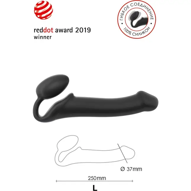 Черный безремневой страпон Silicone Bendable Strap-On L. Фотография 5.