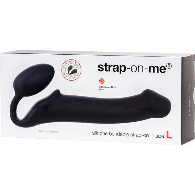 Черный безремневой страпон Silicone Bendable Strap-On L. Фотография 7.