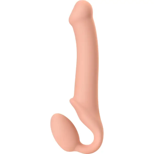 Телесный безремневой страпон Silicone Bendable Strap-On - size L. Фотография 2.