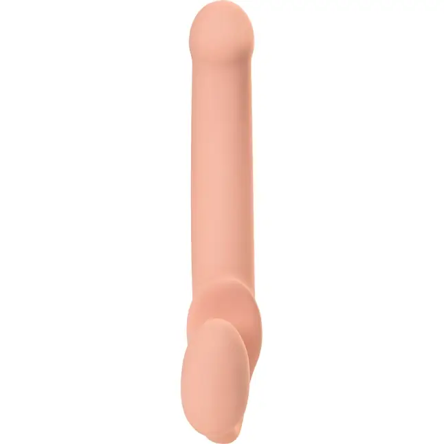 Телесный безремневой страпон Silicone Bendable Strap-On - size L. Фотография 3.