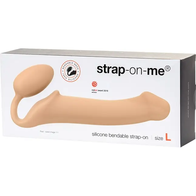 Телесный безремневой страпон Silicone Bendable Strap-On - size L. Фотография 7.