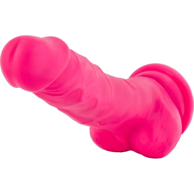 Розовый реалистичный фаллоимитатор на присоске NEO 7.5INCH DUAL DENSITY COCK W. BALLS - 19 см - Neo. Фотография 5.