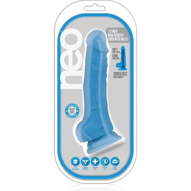 Голубой реалистичный фаллоимитатор на присоске NEO 7.5INCH DUAL DENSITY COCK W. BALLS - 19 см - Neo. Фотография 2.