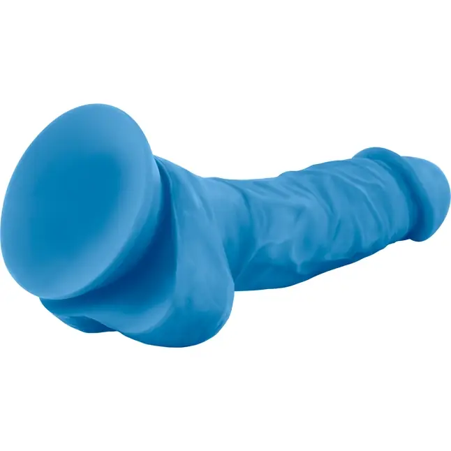 Голубой реалистичный фаллоимитатор на присоске NEO 7.5INCH DUAL DENSITY COCK W. BALLS - 19 см - Neo. Фотография 4.