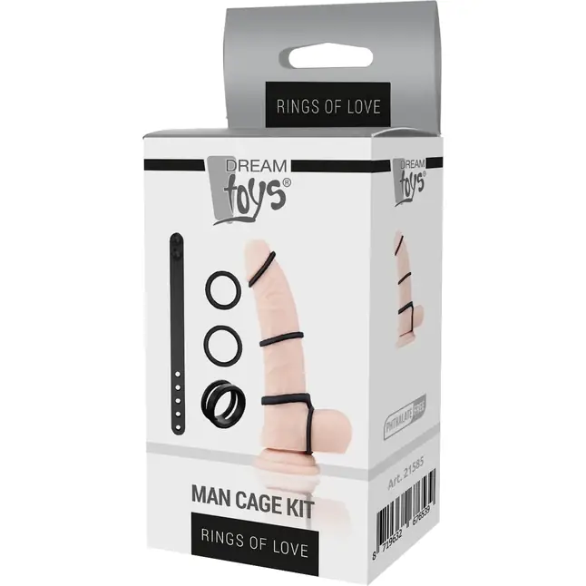 Набор из 3 черных эрекционных колец и ремня MAN CAGE KIT - Rings of Love. Фотография 4.
